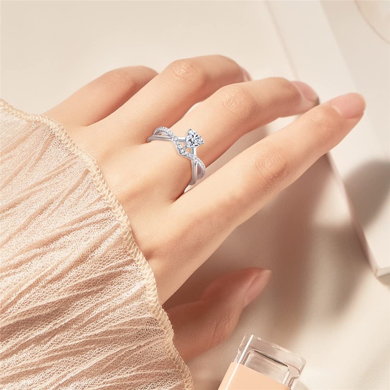 Starchenie Sterling Silver Heart Cubic Zirconia Rings for Women Twisted
