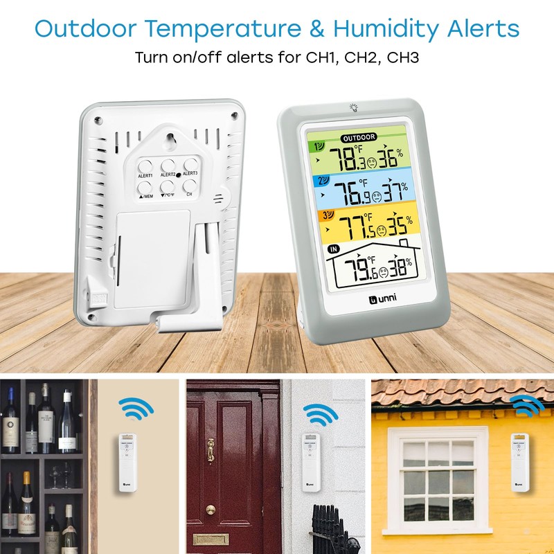 Indoor Outdoor Thermometer Wireless with 3 Sensors, 4.5 Inch Display