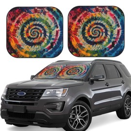 2 Piece Car Windshield Sun Shade Foldable Colorful Spiral Tie Dye Auto Window Sunshade Sun Heat and UV Rays Blocker Front Windshield Shade for Car Front Window Auto Interior Accessories Protection