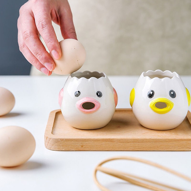 2pcs Egg Separator Ceramic Chicken Shaped Egg Yolk White Filter