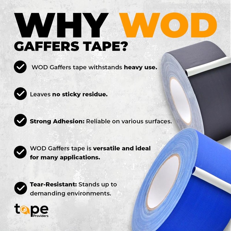 WOD GTC12 Gaffer Tape, Black Low Gloss Finish Film, 1.5