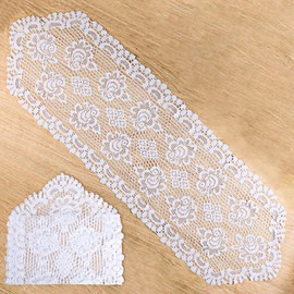 2 PCS White Lace Table Runner 33x114cm Vintage Elegant Flower Dinner Table Runner with Tassels Crochet Table Runners for Kitchen Dining Holiday Party Decoration