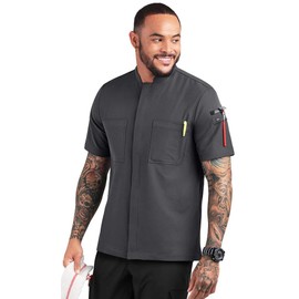 ChefUniforms.com Men's Performance Stretch Chef Coat With Zipper Closure (Pewter/Black, 3X)