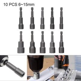 ChgImposs 10pcs Magnetic Hexagon Sockets 6-15mm 1/4-Inch Hex Shank Nut Setter Driver Drill Bits Set for Electric Screwdriver, Hex Shank Bolt Remover Tool
