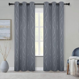 BUHUA Blackout Grommet Curtains Pair Thermal Insulated Light Blocking Curtains with Dots Pattern for Sliding Glass Door Light Grey 38W×84L Set of 2