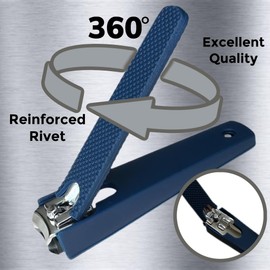 1 Comfort Hold Navy Large Nail Clippers Non-Slip Sure Grip Clipping Removable Catcher Toenails Fingernails Cutter Sharp Trimmer Stainless Steel Men Women Arthritis Unsteady Hands
