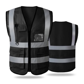 AKEIVN Hi Vis Vests for Women Men High Visibility Reflective Safety Security Vest with Pockets Zipper Front Meets ANSI/ISEA Standards（2X-Large, Black(cloth))
