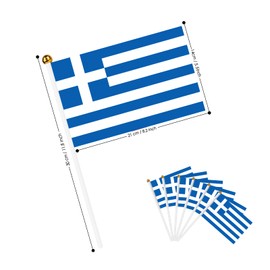 AhfuLife Flags on Sticks, 15/30 pcs Stick Flags Mini Flags Double Sided with White Pole for Olympic Party Decorations Sport Event (Greece, 5×8 Inch-15 Pcs)