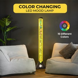 Brewish 4FT Sensory LED Water Bubble Fish Tube Floor Lamp with 16 Color Changing Light Effects – Fake Aquarium Tank Night Light and Gift for Kids, Autism, Men & Women - Remote Control & 12 Fishes