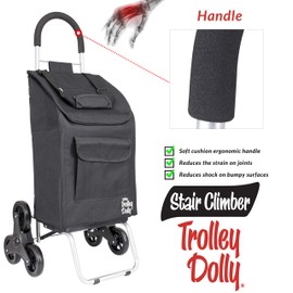 dbest products Stair Climber Trolley Dolly Folding Grocery Cart 3 Wheels Heavy Duty Shopping Hand Truck Made for Condos Apartments,39 inch Handle Height, 17.25" x 15.25" x 39.5", Black