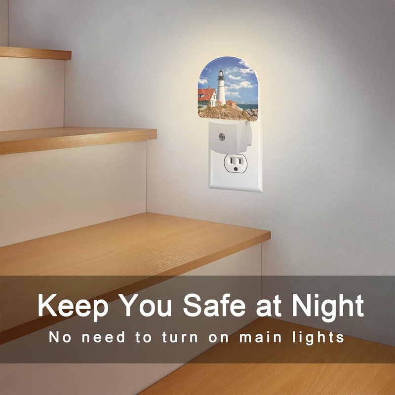 sndheke Beautiful White Lighthouse Night Light Plug into Wall, Ocean