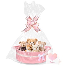 Dengthrive Gift Basket Empty Braided Storage Basket: Basket for Gifts with Gift Foil Transparent Gift Bow Greeting Cards for Wedding Baby Shower Birthday Thanksgiving Christmas