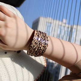 P Ammy Fashion® Multi-layered PU Leather Wrap Bracelets Wide Boho Cuff Colorful Leopard Bracelets with Magnetic Clasp (Leopard Yellow)