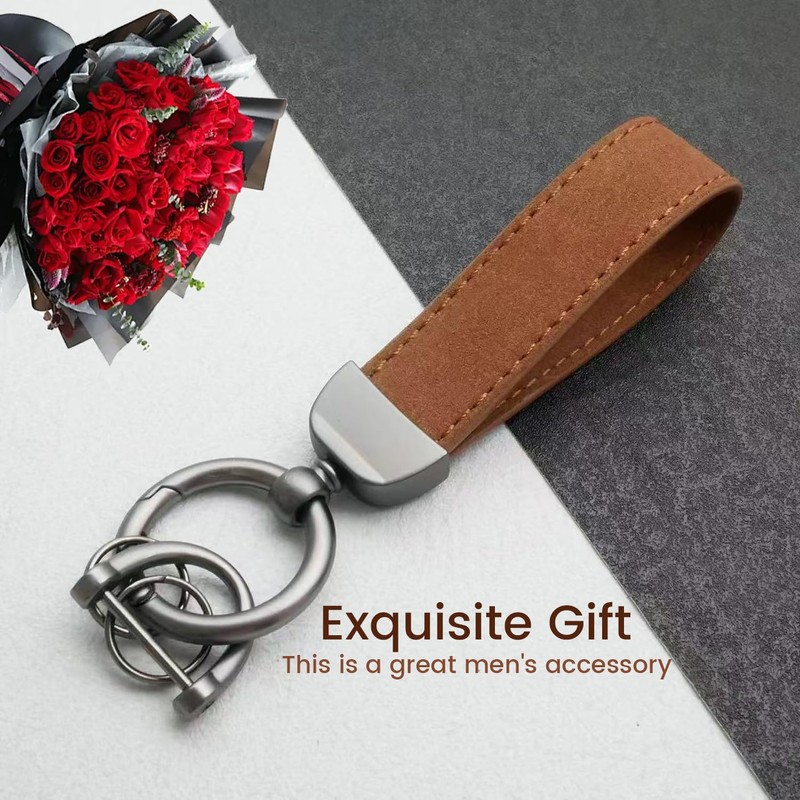 XNYEOV Leather Car Keychain with Heavy Duty Metal Ring, 360°