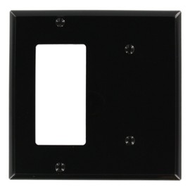 Leviton 80708-E 2-Gang 1-Blank 1-Decora/GFCI Device Combination Wallplate, Standard Size, Black