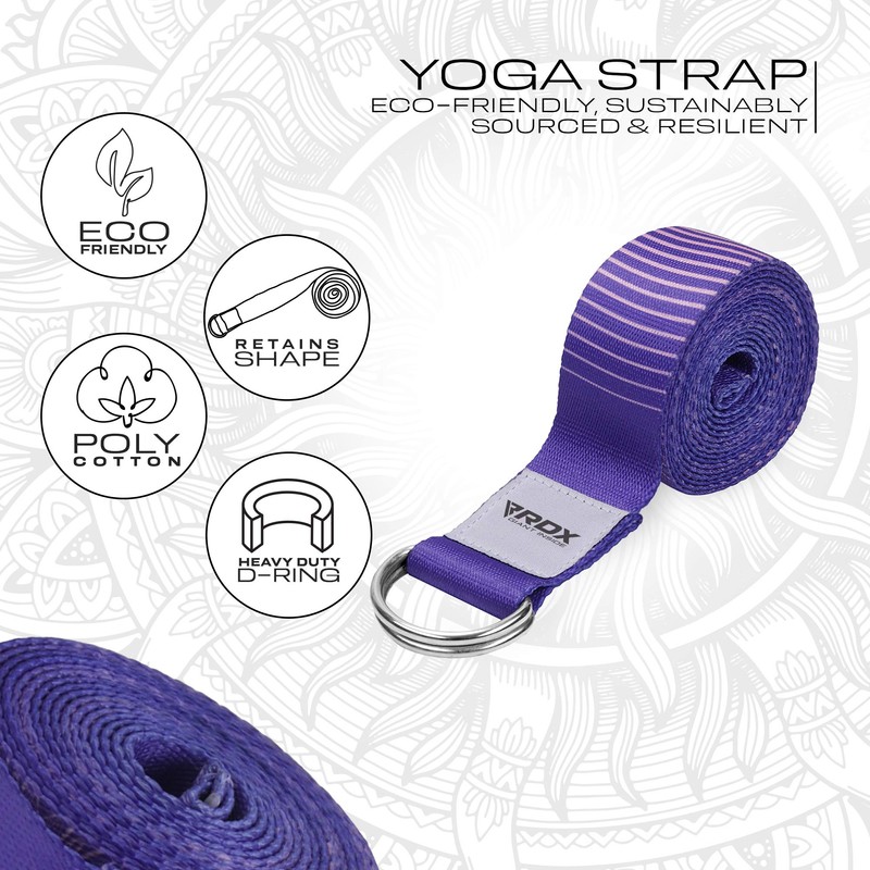 RDX 8ft Yoga Strap with D-Ring Buckle, Durable Polyester Cotton