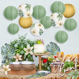 YBwanli Eucalyptus Sage Green Lanterns Paper Lanterns Party Decoration Garden Party Wedding Decoration Communion Baby Shower Decoration Birthday, Oil Painting Style Where Nature Meets Decoration,