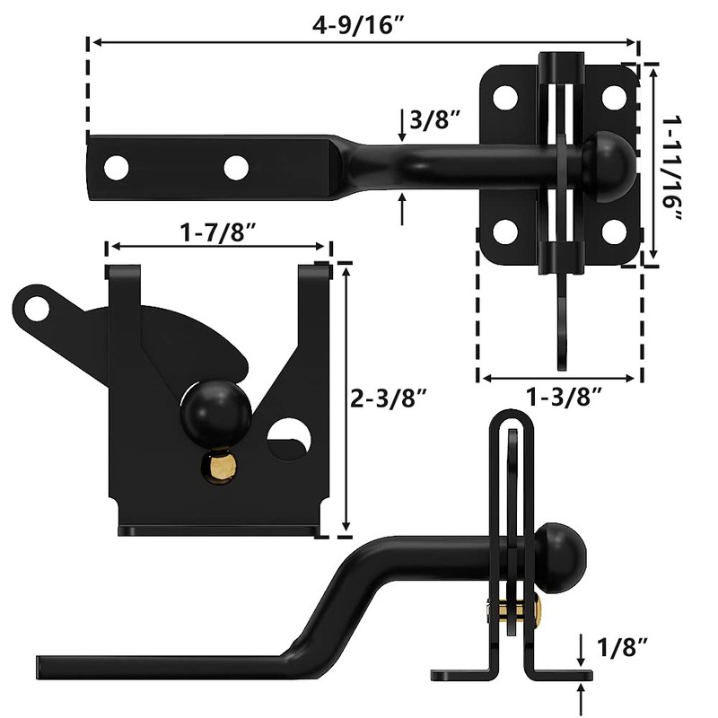 skysen 2 Pack Self Locking Fence Gate Latch Carbon Steel