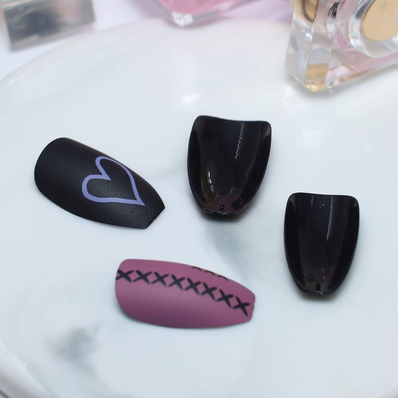 Yheakne Long Coffin Press on Nails Matte BLue Fake Nails