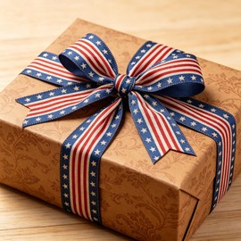 Vintage Americana Stars and Stripes Wired Edge Burlap Ribbon 2.5 Inch x 10 Yards, Red White Blue Patriotic Ribbon for 4th of July Memorial Day Wreath Bow DIY Decor