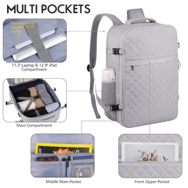 MOMUVO Large Travel Backpack Women, Flight Approved Carry On Backpack, Water Resistant Anti-Theft Large Casual Daypack Fit 17 Inch Laptop with USB Charging Port, Grey