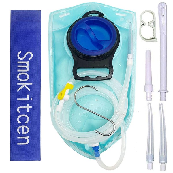 Smokitcen 2L Enema Bag Kit – 5ft. Long Silicone Hose – 3 Multi-Size Reusable Tips – Controlled Water Flow for Colon Detox Cleanse Enemas (TX004)