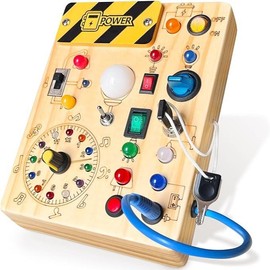 Busy Board,Montessori Toys for 1-3 Years Old, Wooden Toddler Toys, Sensory Travel Toys, Ideal Gift for 1+ Year Old Boys (Busy Board Plus V2) dealsforyoudays Learning Materials Infant:_Busy Board v6