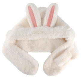 Cheerful Mario 3-8 Years Toddlers Kids Girls Fluffy Bunny Hat with Ears 2 in 1 Winter Hat Neck Warm Balaclava Hat Bunny White