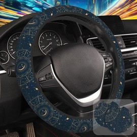 Astrology Moon Star - Funda para volante con 2 posavasos de coche de neopreno, para mujeres y hombres, antideslizante, transpirable, accesorios universales de 15 pulgadas, ajuste para automóviles y