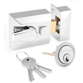 Narrow Deadlocking Night Latch 40mm, Complete with Rim Cylinder and 3 Keys, Elegant Satin Chrome Nightlatch, External Door Lock for Front Door (Satin Chrome, 40mm)