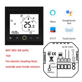 MincoHome WiFi Electric Underfloor Heating Thermostat LCD Touch Screen Temperature Controller with Alexa for Electric Heating (Black)