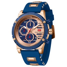 AIMES Mens Watches Chronograph Waterproof Sport Military Watch for Men Analog Quartz Movement Stylish Wrist Watch Elegant Gift Watch for Men (A3-Rose Blue)