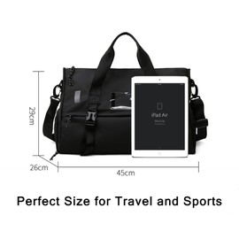 Gelvz Gym Bag for Womens Mens, Waterproof Sport Bags, Carry On Travel Bag with Wet Pocket & Shoes Compartment, Duffle Bag Tote for Workout (Black)
