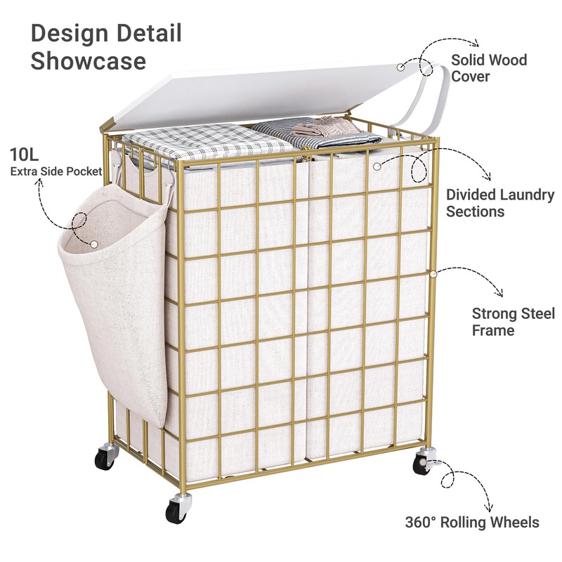DXIGUSO Laundry Basket with Wheels, Heavy Duty Laundry Sorter 2