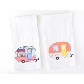 LL Decor RV Kitchen Towels Set of 2 with Hanging Loop Urban Hippy Design 100% Lint Free Cotton Dish Towels for The Kitchen