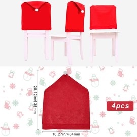 GORGECRAFT 4PCS Red Hat Dining Chair Covers Christmas Non-Woven Cloth Santa Claus Hat Chair Back Cover Removable Washable Kitchen Seat Slipcovers for Home Dinner Xmas Banquet Party Holiday Festival