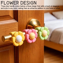5 Pieces Flower Door Handle Covers | Silicone Anti-Collision and Noise Reducing Decorative Cushion | Easy Install Wall Protector for Home Offices