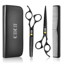 CIICII Tijeras para Cortar Cabello Profesional, 6.7" Tijeras Barbero, Tijeras de Peluqueria, 8Pzs Kit para Cortar Cabello (Tijeras para Degrafilar & Tijeras Cortar Pelo) para Bricolaje Hogar Barberia