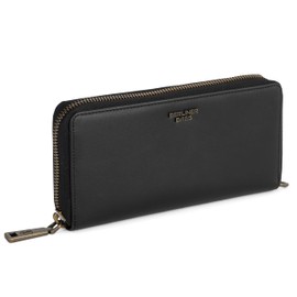 Berliner Bags Premium Lyon Large Leather Wallet with TÜV-Tested RFID Protection Including Gift Box for Women, Black/Gold Antique, Minimalist