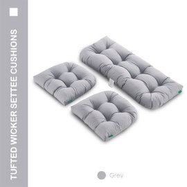 YOOZEKU Outdoor/Indoor All Weather Tufted Wicker Chair Cushions of 3 Pieces, 1 Loveseat and 2 U-Shape Waterproof Cushions for Patio Furniture,Wicker Loveseat,Bench-Grey