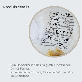 Rub-On Sticker "Lieblingsplatz" und "Glücksmomente" A6 RANDLOS | geeignet für Raysin, Keraflott oder Glas | Rub Ons Aufkleber zum Basteln und Dekorieren | für Selbstbedienungshäuschen