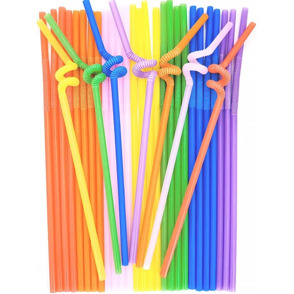500 Pack Solid Colors Flexible Disposable Plastic Drinking Straws, Individually
