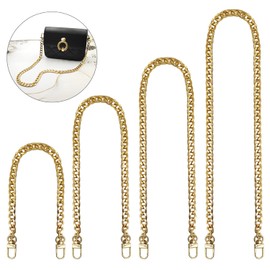 Bag Chain, Pack of 4 Bag Chain, Metal Chain Carry Strap, Gold Chain for Bag, Flat Chain Strap, Handbag Chain Strap, for Handbag, Purse, Clutch, Evening Bag (Gold)