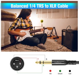 Twozoh XLR to Jack 6.3 1M Pack of 2, XLR Male to TRS 6.35mm Stereo Guitar Cable (Professional/HiFi)