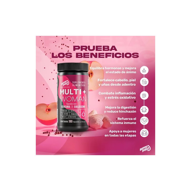 Multivitamínico Mujer Vitaminas Cúrcuma Colágeno Bpn 180 Cap Cápsulas