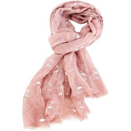 GlamLondon Women's Flamingo Print Scarf Silver Foil Birds Wrap (Pink Light)