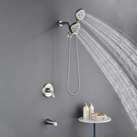 Shower Faucet Set with Tub Spout Tub and Shower Faucet Set Complete Dual Shower Head and Handheld Combo 2 in 1 Shower System with Tub Spout Tub and Shower Trim Kit Brushed Nickel L829-2