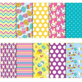ILUFAM 10PCS Easter Cotton Fabric Bundles Rabbit Egg Printed Fat Quarter Fabric Pre-Cut Squares Sheets Fabric for Patchwork Sewing DIY Crafting Quilting Fabric (A, 10"" x 10"")