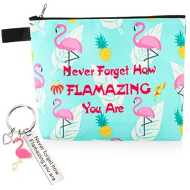 Paterr Flamingo Gifts for Women Flamingo Cosmetic Bag with Inspirational Keychain Zipper Makeup Bag Toiletry Pouches Organizer Motivational Gifts for Girls Women Nurse Teacher Coworker Staff