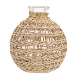 Rattan & Glass Bud Vase, Elegant Light Brown Flower Vase for Home Decoration, Decorative Table Accent, Great for Friends or Lovers